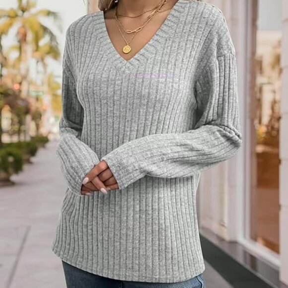 Women' Long Sleeve V Neck Shirts 2025 Fall Tops Casual Outfits Blouses Pullover - Picture 2 of 4